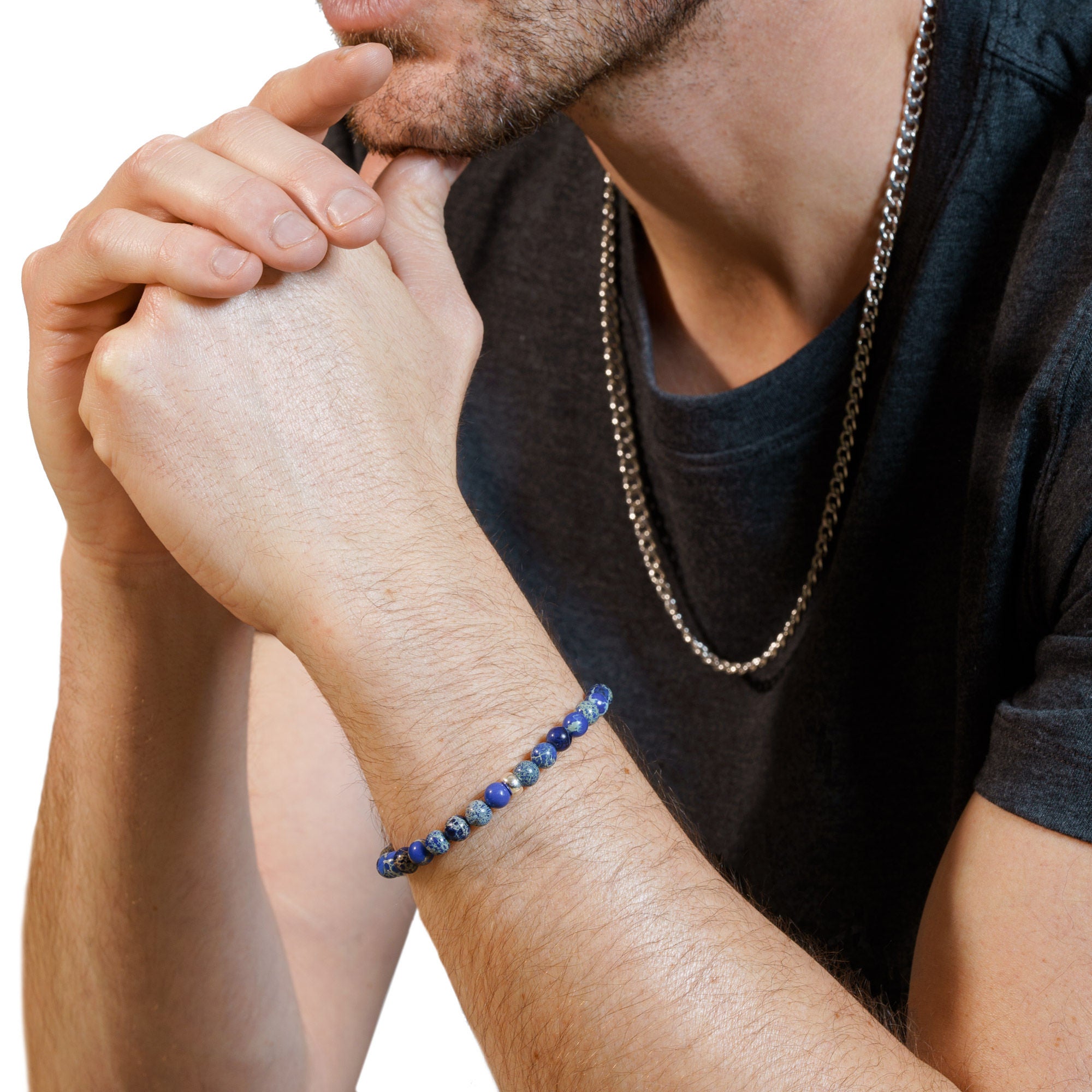 Mr. Lowe by Sheryl Lowe Jasper Beaded Bracelet with Sterling