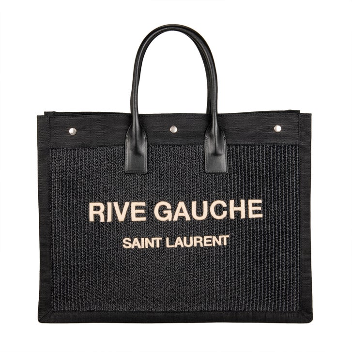 YSL Rive Gauche Tote Bag Raffia/Leather Noir, Black | Costco