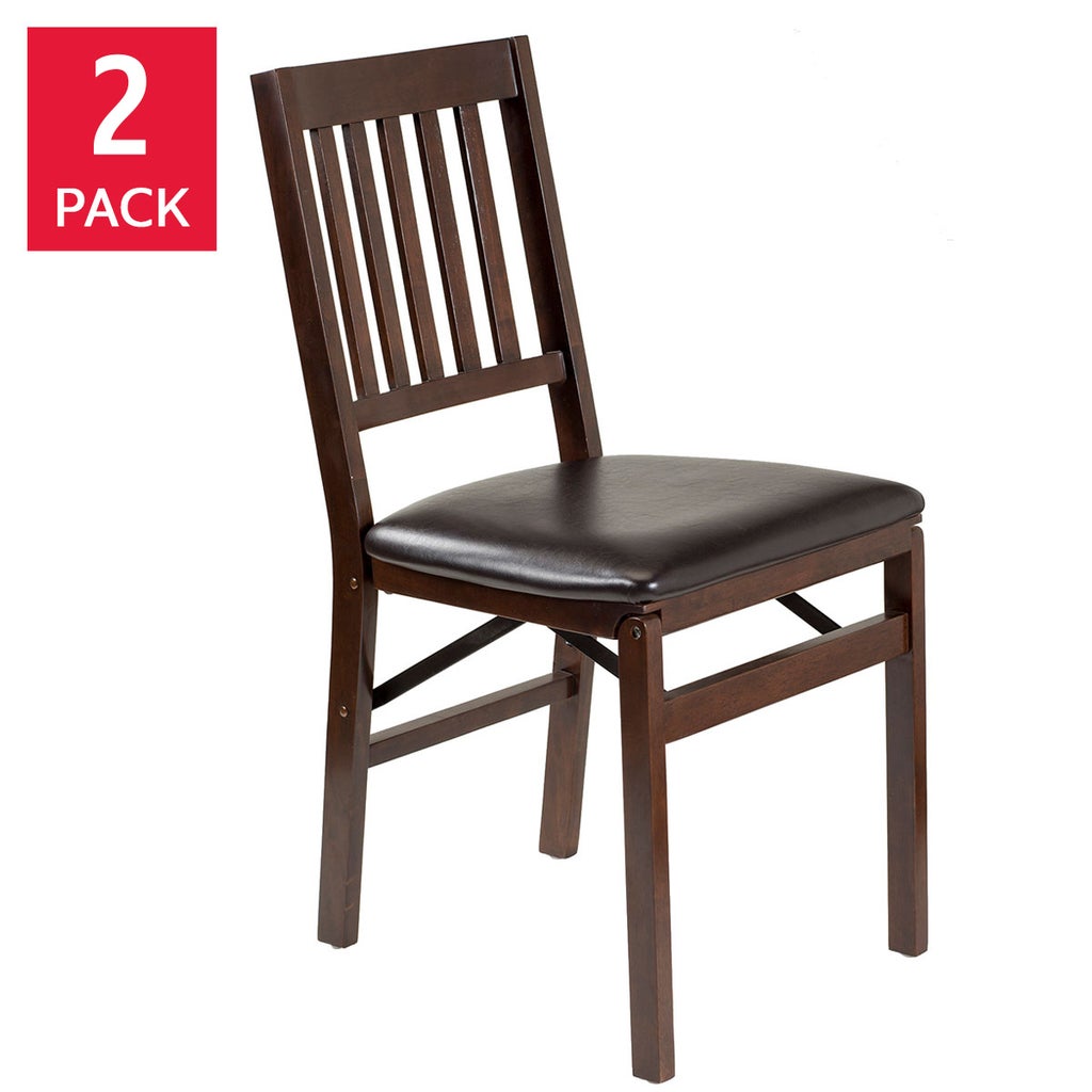 Stakmore Wood Folding Chair with Bonded Leather Seat, Espresso, 2