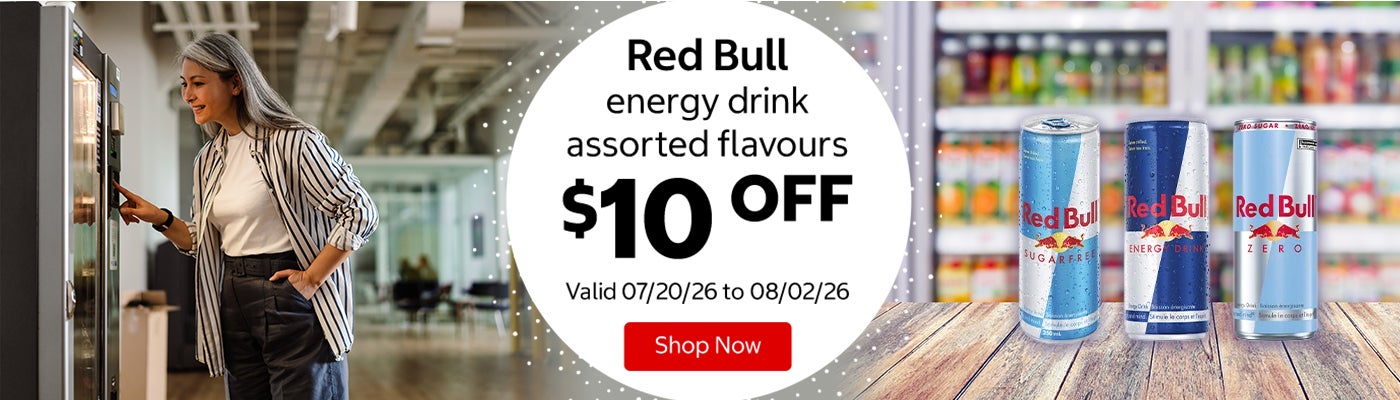 Red Bull energy drink assorted flavours $10 OFF Valid 07/20/26 to 08/02/26 Shop Now 