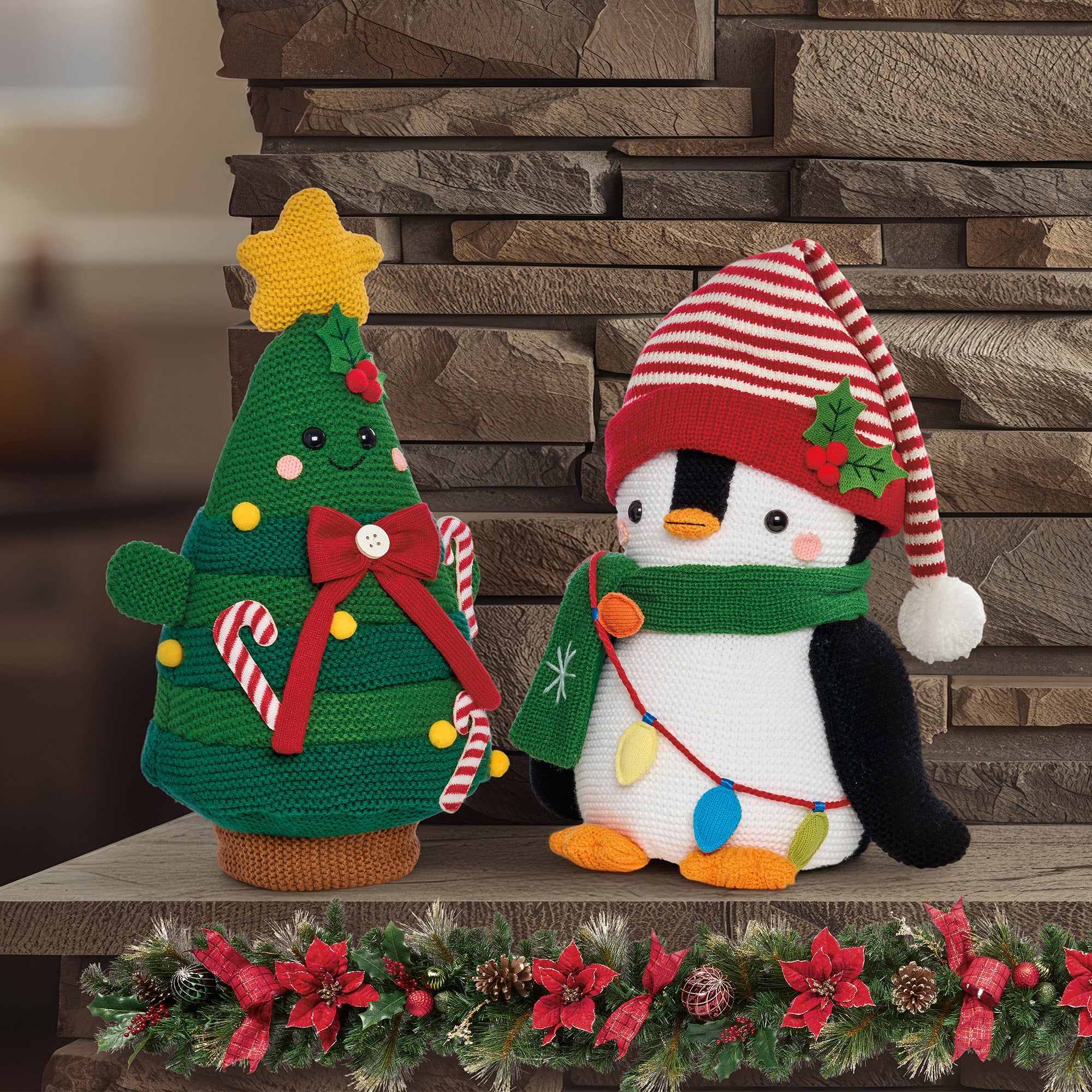 16.5-19.6-inch Knit Holiday Shelf Sitters, Set of 2