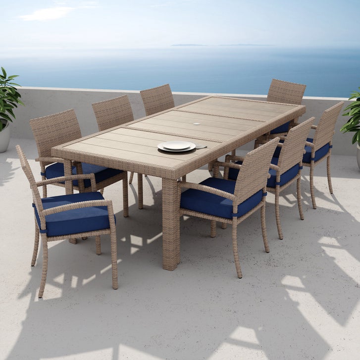 costco portofino umbrella hole patio table Amazon.com: Red Star Traders Comfort 9-Piece Outdoor Dining & Chairs Furniture Set, Laguna Blue : Patio, Lawn & Garden Made from our high performance Riplock 500 fabric. Cadiz Cast Aluminum with Cushions