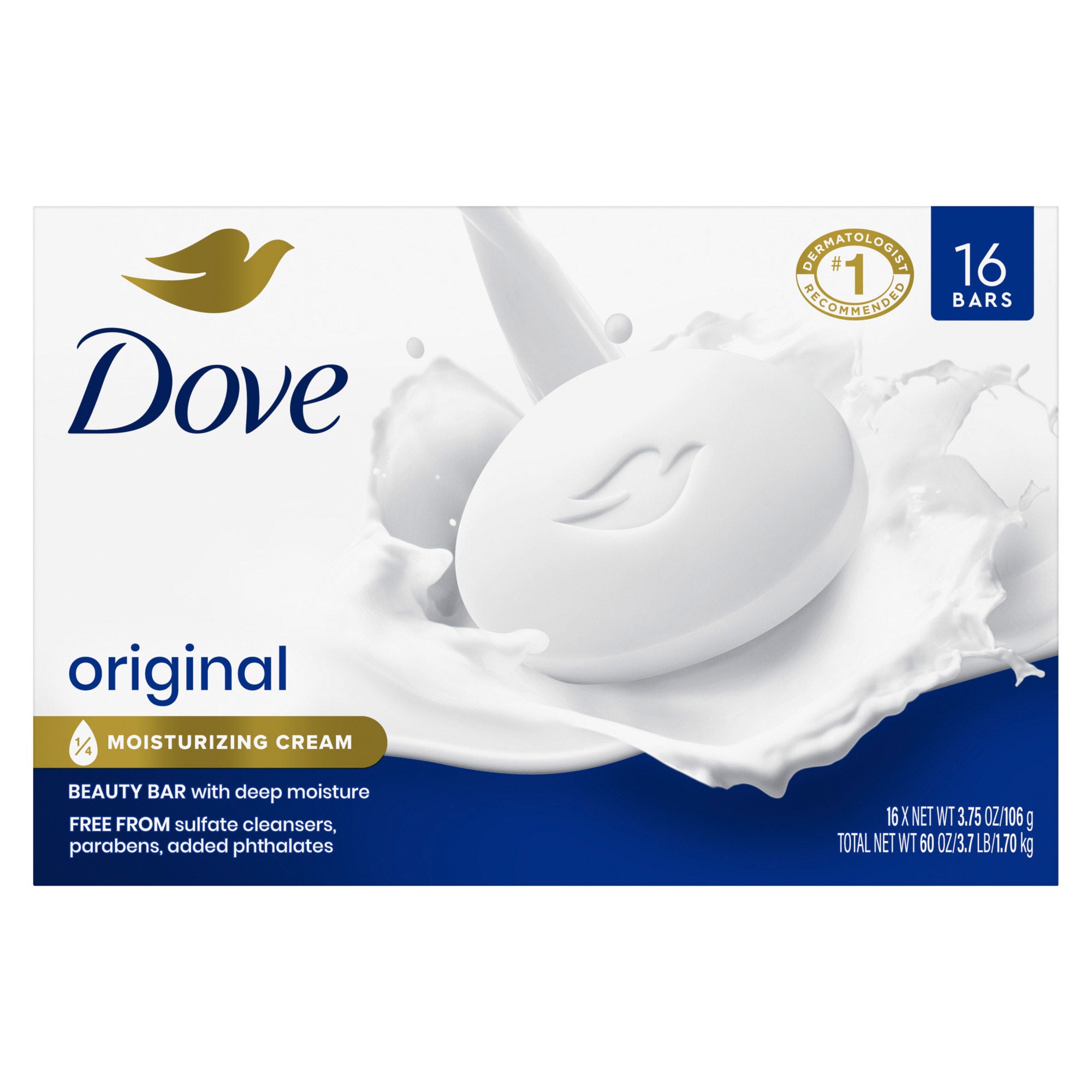 Dove Moisturizing Beauty Bar Soap Original, 3.75 oz, 16-count