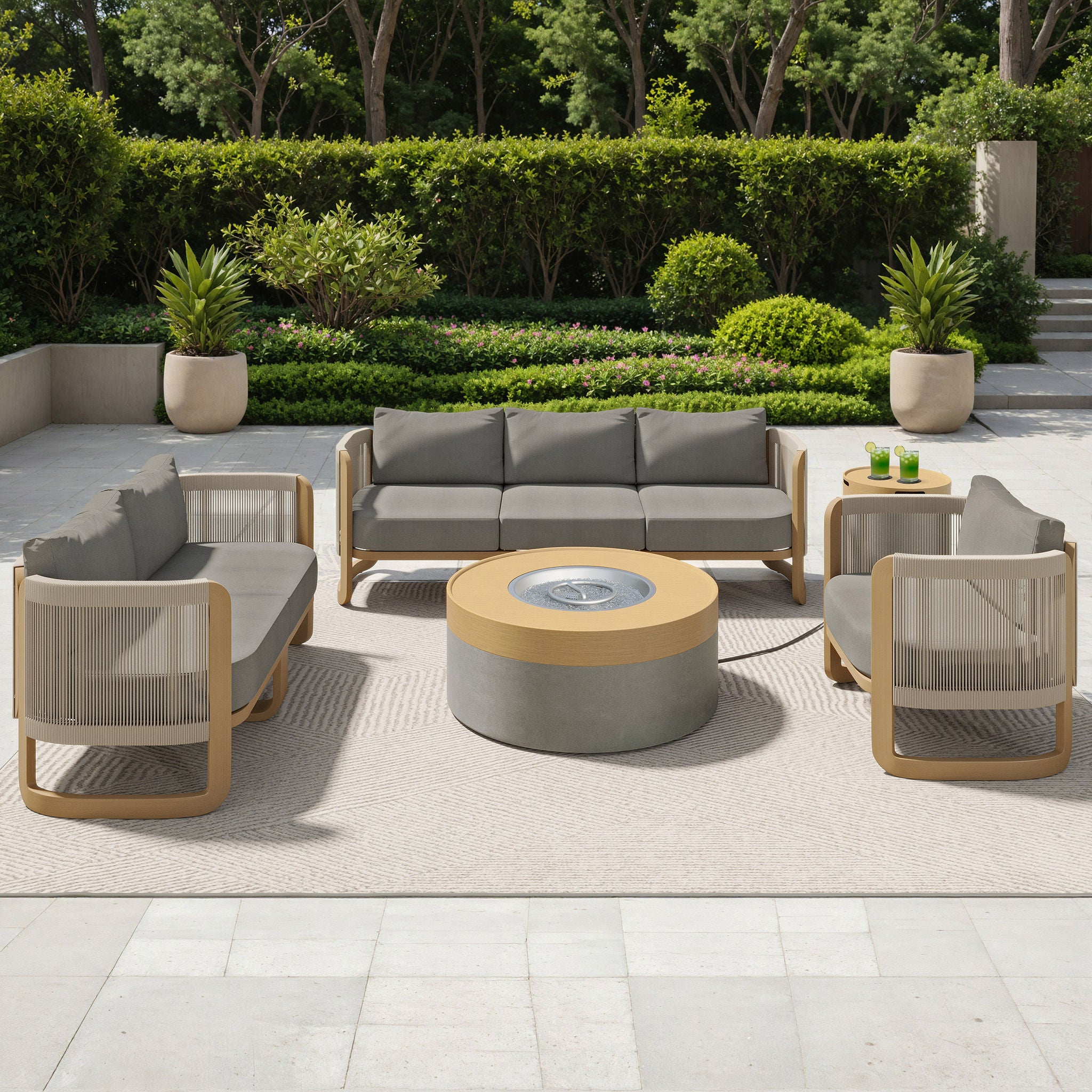 Santiago 8-piece Patio Sectional Conversation Set with Fire Table