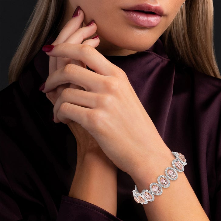 Oval Cut 8 x 6 mm Morganite & Diamond 14kt White Gold Bracelet