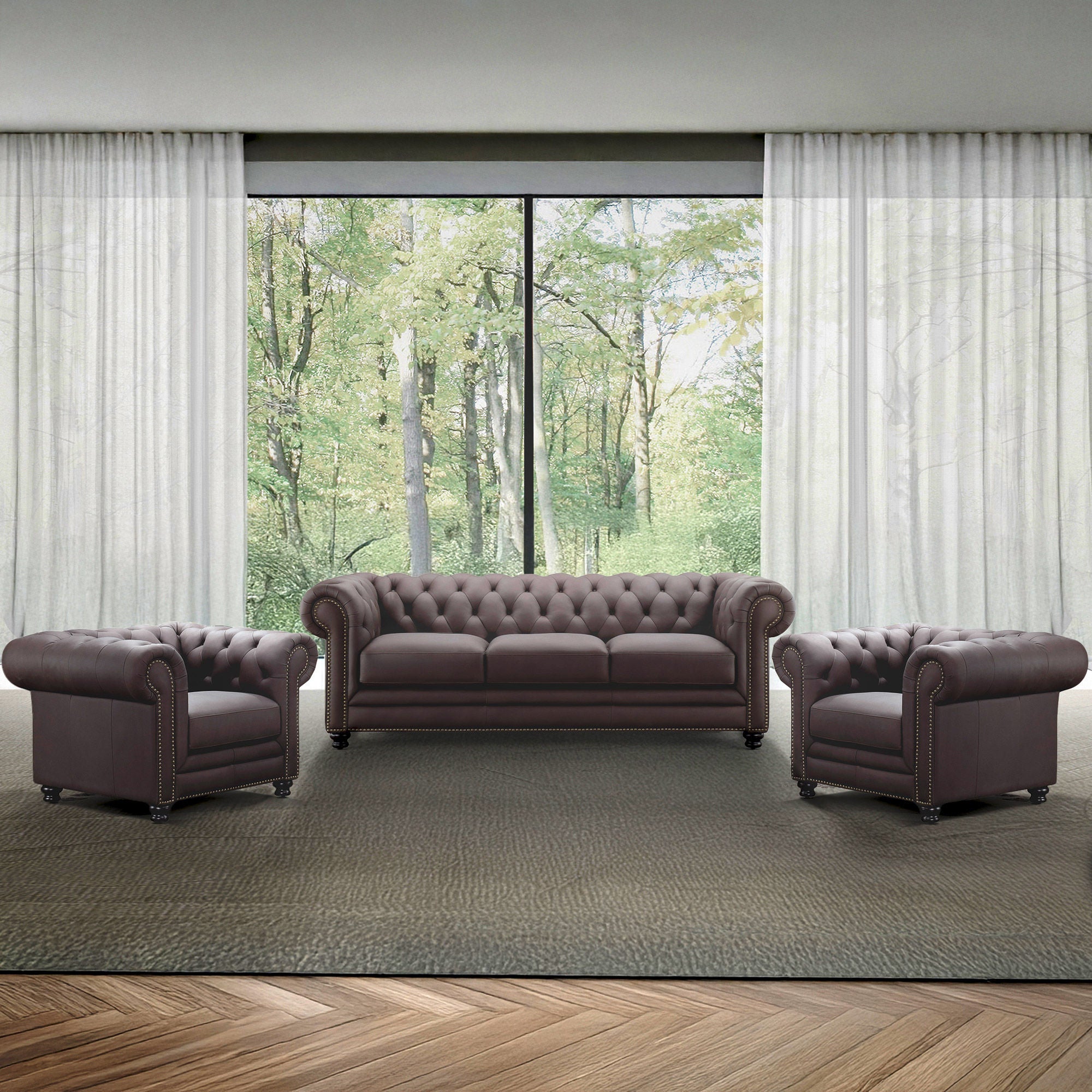 Culver 3-piece Leather Chesterfield Set