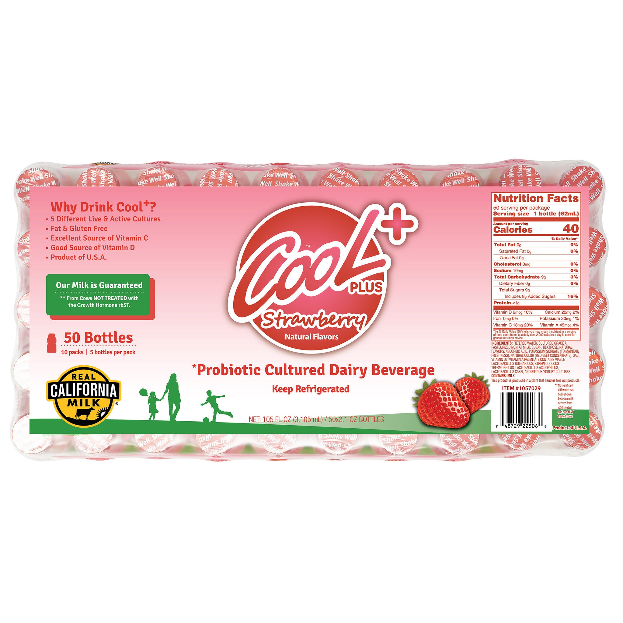 Cool Plus Probiotic Cultured Dairy Beverage, Strawberry, 2.1 fl oz, 50-count