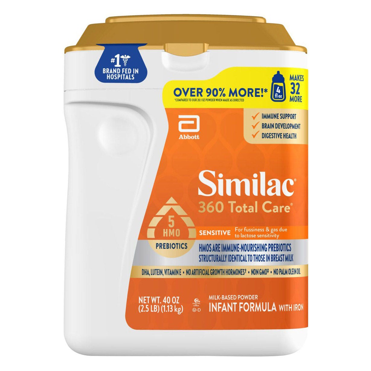 Similac 360 Total Care Sensitive with 5 HMO's, Non-GMO Infant Formula Powder, 40 oz