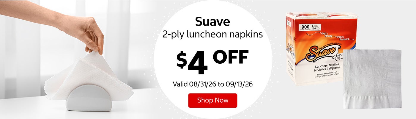 Suave 2-ply luncheon napkins $4 OFF Valid 08/31/26 to 09/13/26 Shop Now 