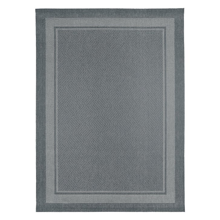 Ravenna Indoor/Outdoor Rug, Geo Border Silver | Costco