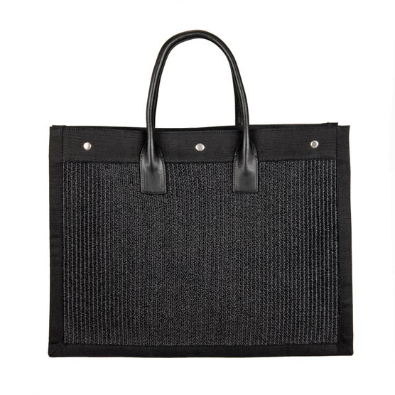 YSL Rive Gauche Tote Bag Raffia/Leather Noir, Black | Costco