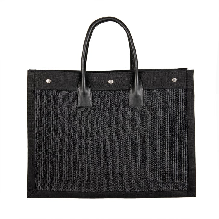 YSL Rive Gauche Tote Bag Raffia/Leather Noir, Black | Costco