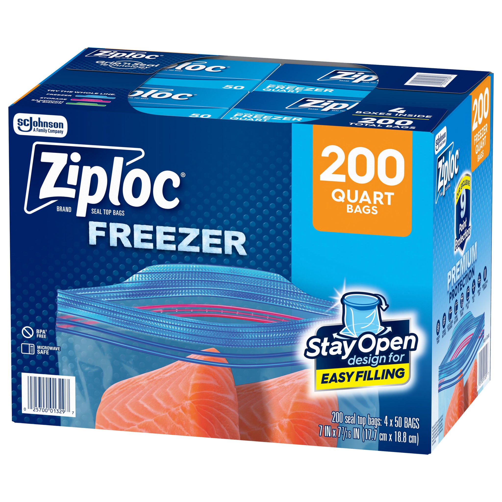 Ziploc Seal Top Freezer Bag, Quart, 200-count | Costco