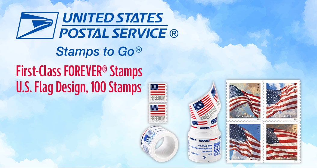 USPS First-Class FOREVER Stamps, U.S. Flag Design, 100 Stamps