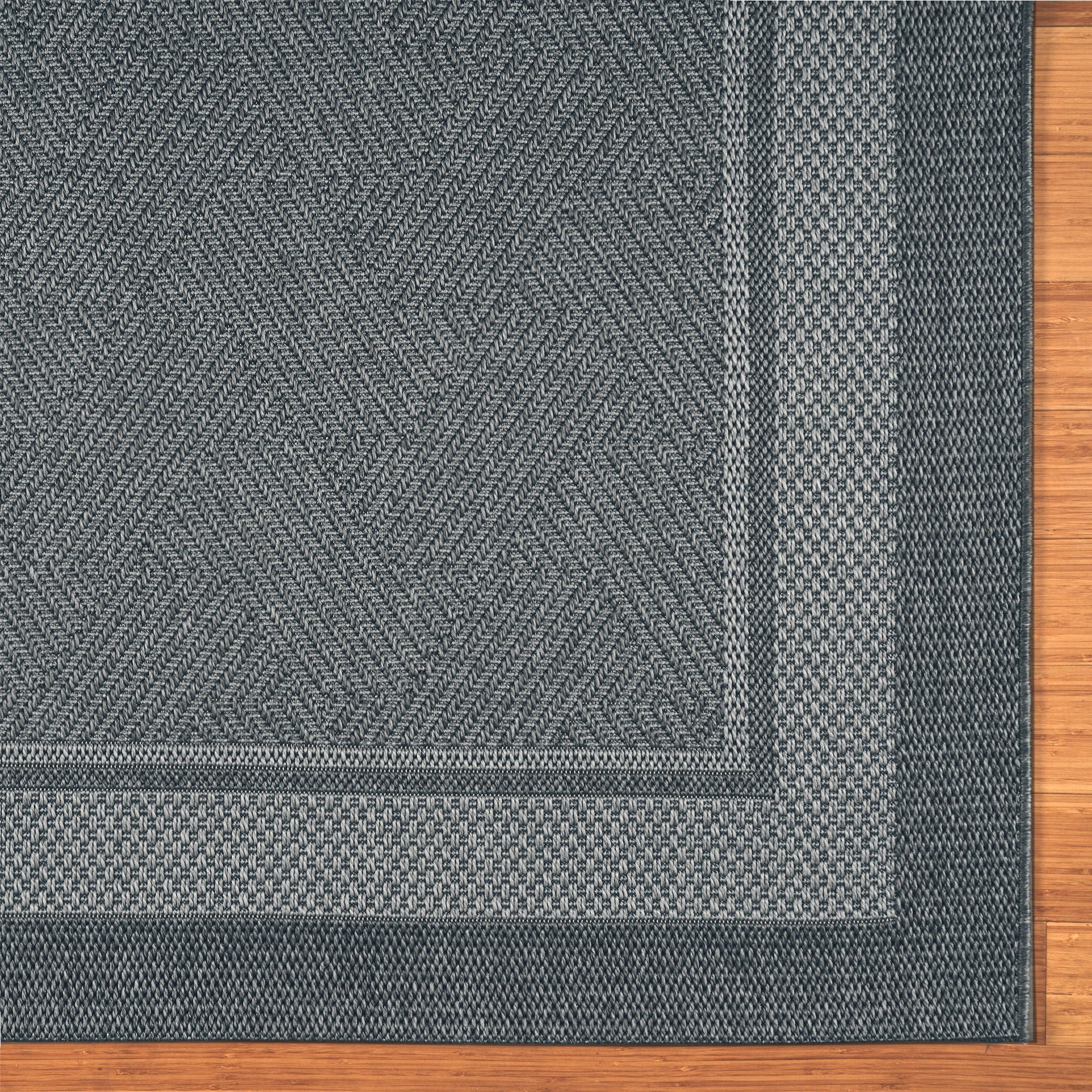 Ravenna Indoor/Outdoor Rug, Geo Border Silver | Costco