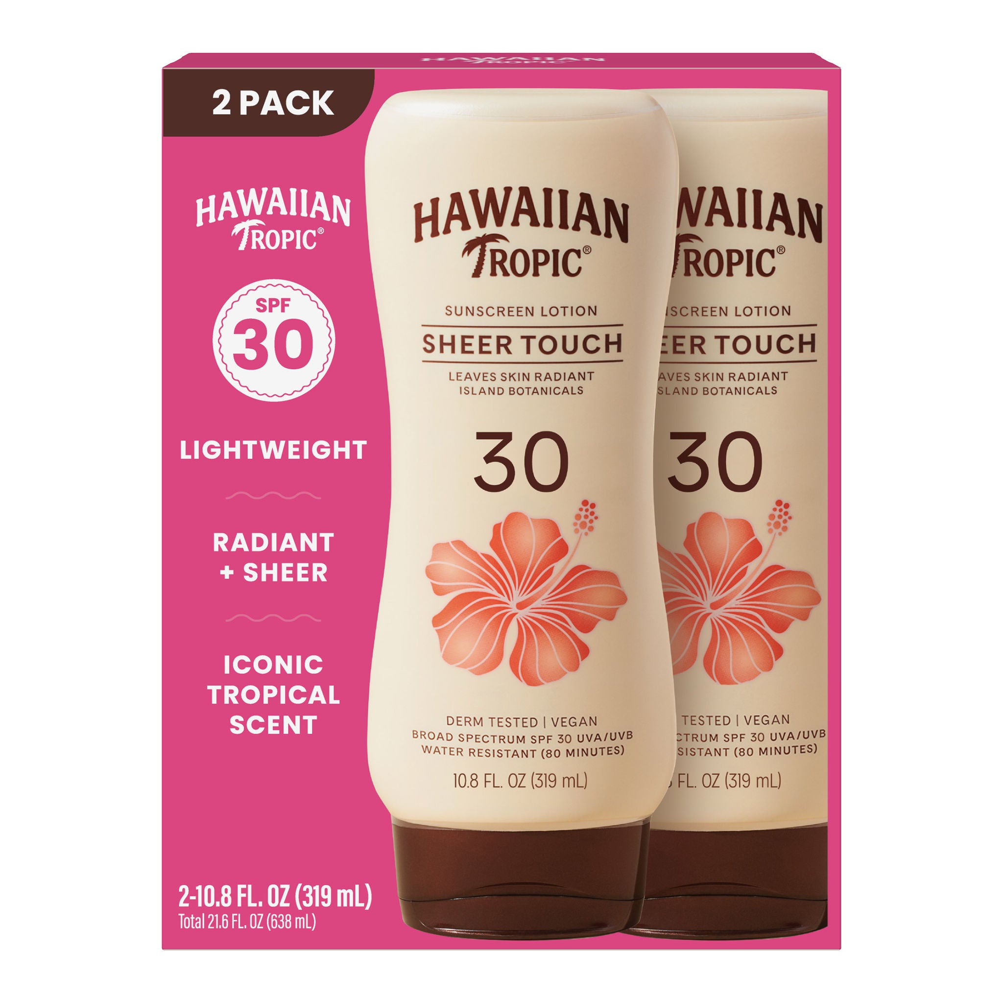 Hawaiian Tropic Sheer Touch Lotion Sunscreen SPF 30, 10.8 fl oz, 2-pack