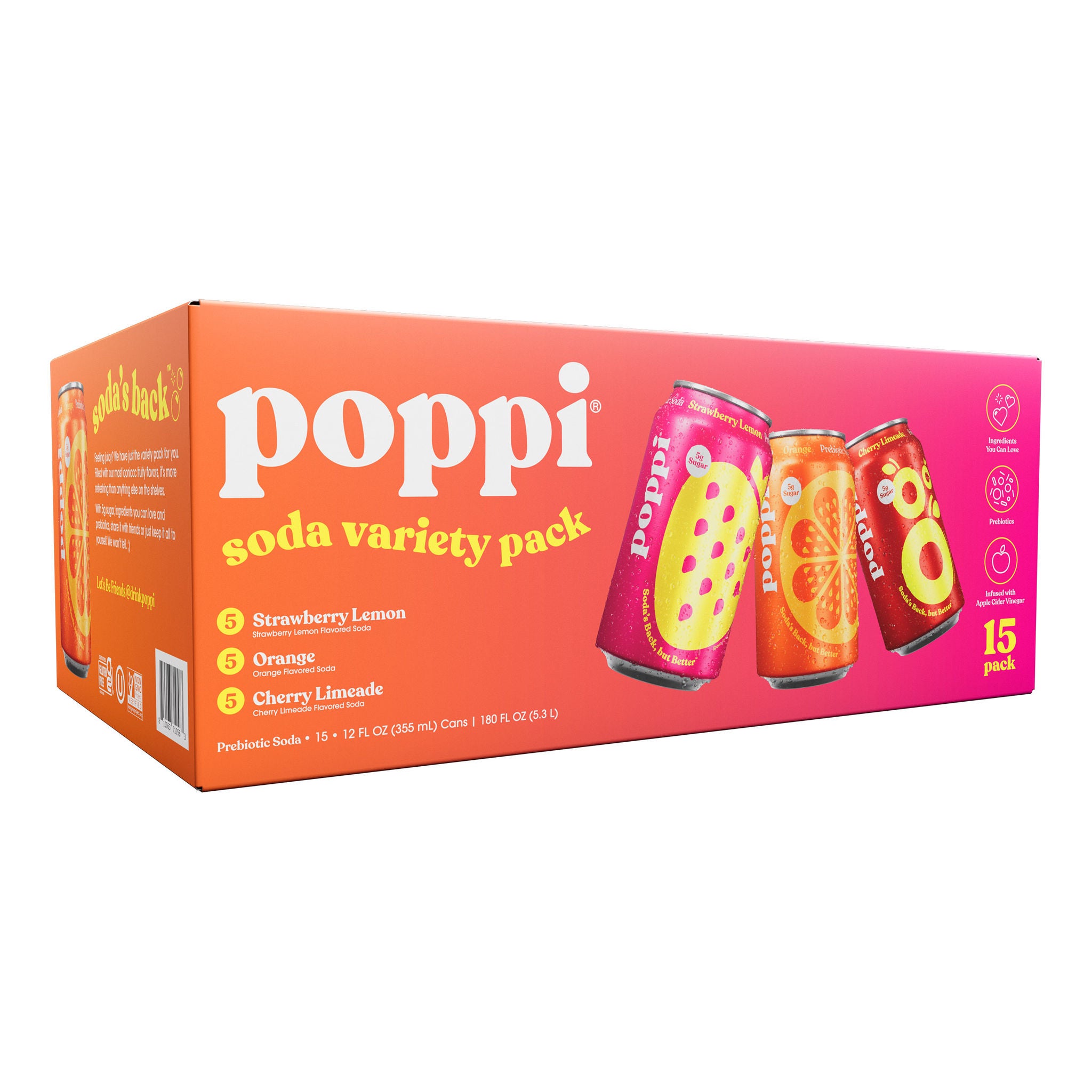 Poppi Soda, Variety Pack, 12 fl oz, 15-count | Costco