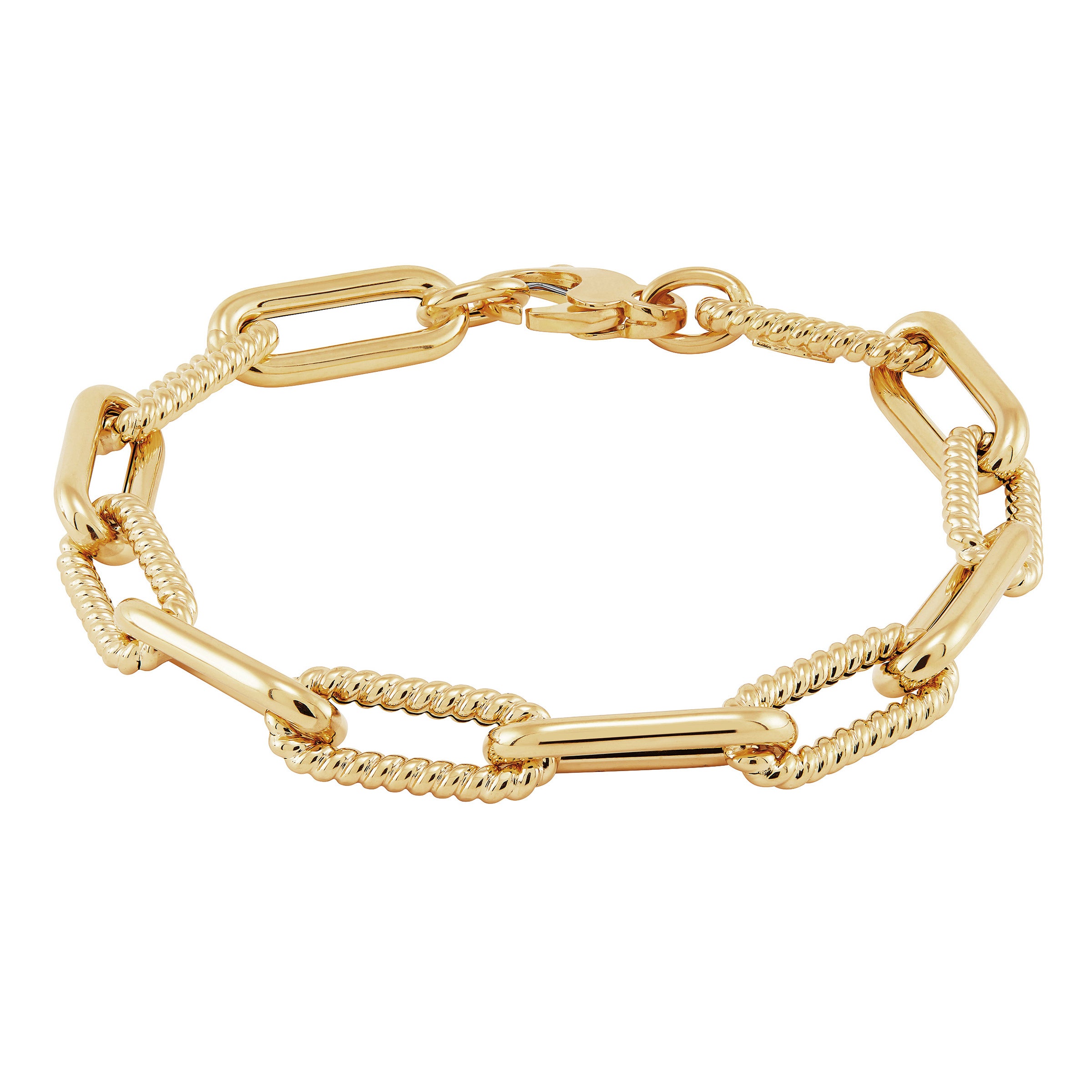 18kt Yellow Gold High Polish & Textured Paperclip Bracelet