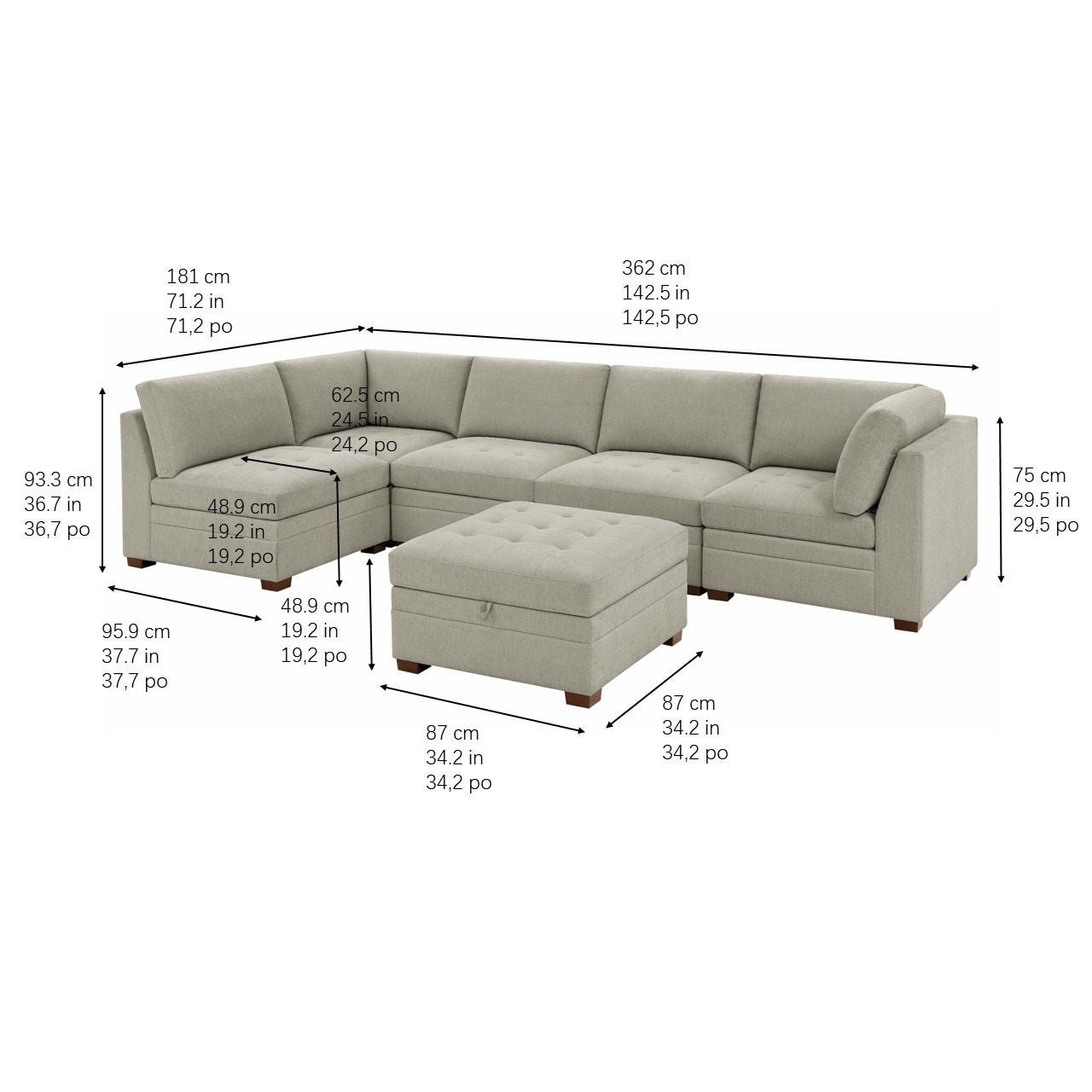 Costco Thomasville Tisdaleモジュラーソファ 6ピース Thomasville Tisdale Modular Sectional 6-piece Beige with Storage