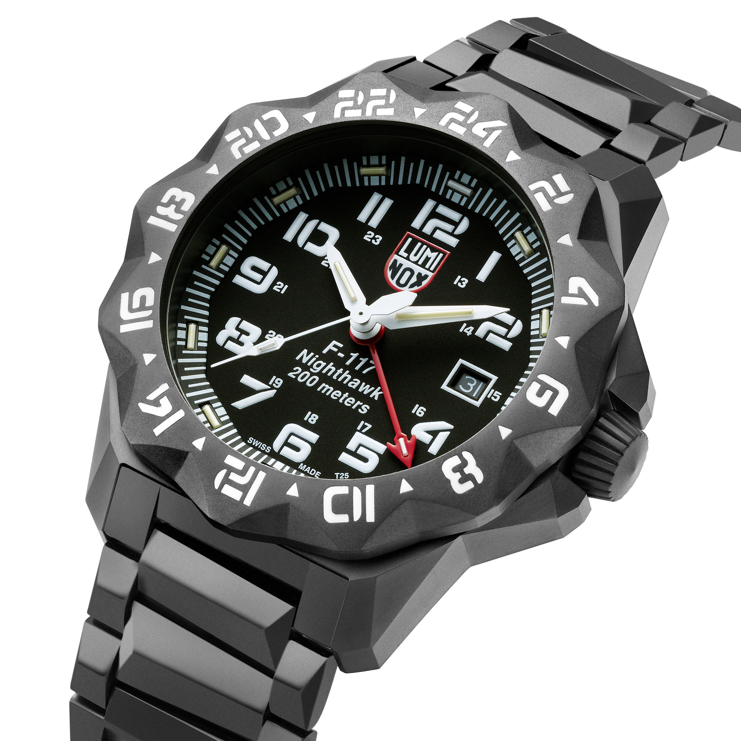 Luminox Nighthawk Black Stainless Steel Men's Quartz Watch, 44mm