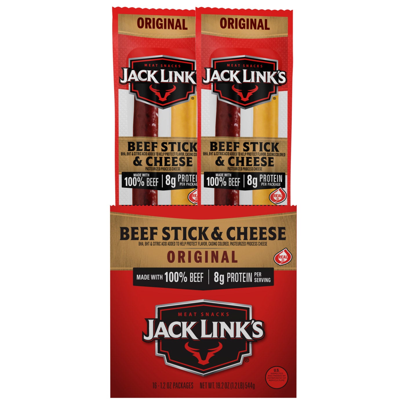 Jack Link's All American Beef Stick, Beef & Cheese, 1.2 oz, 16