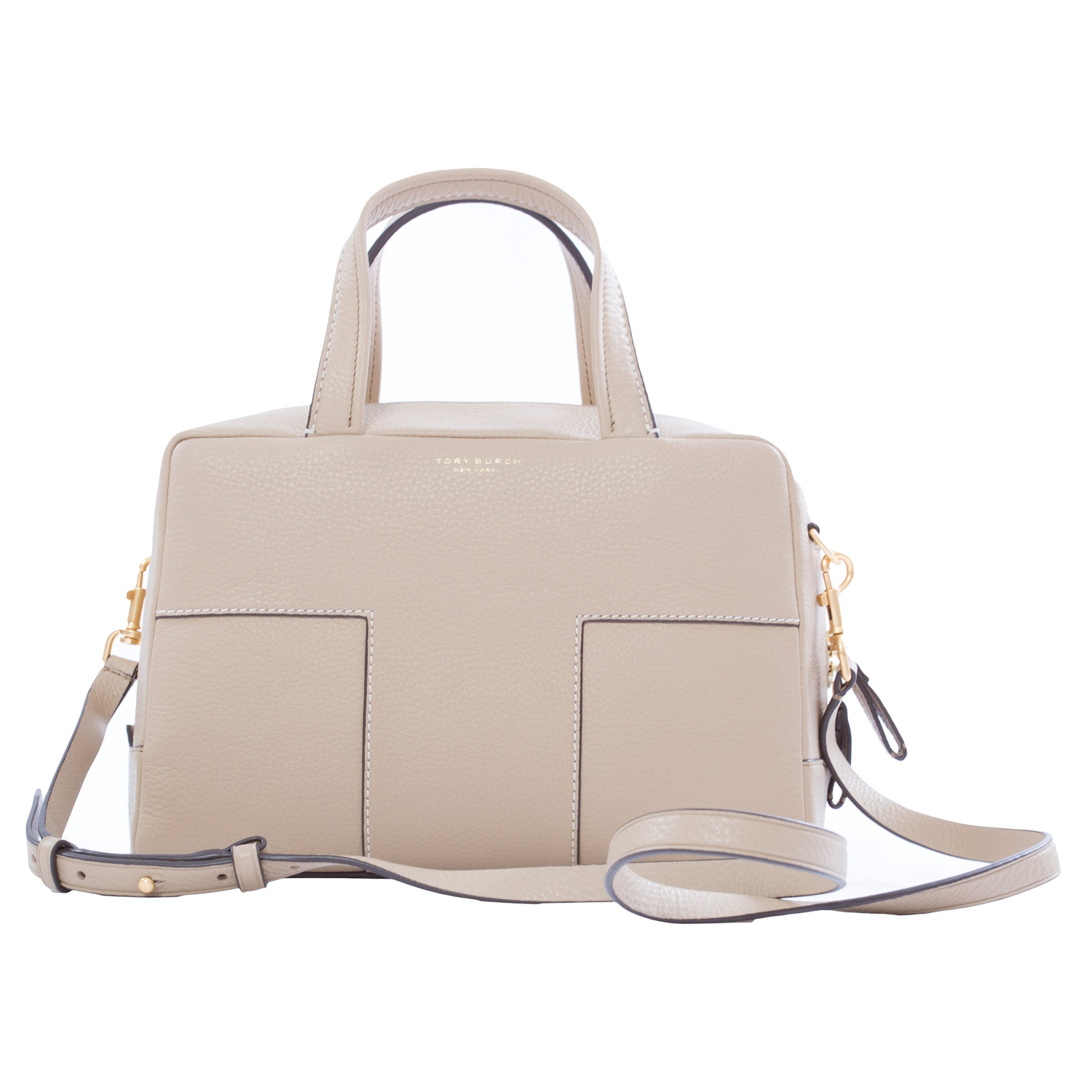 Tory Burch Block-T Pebbled Leather Satchel, White | Costco