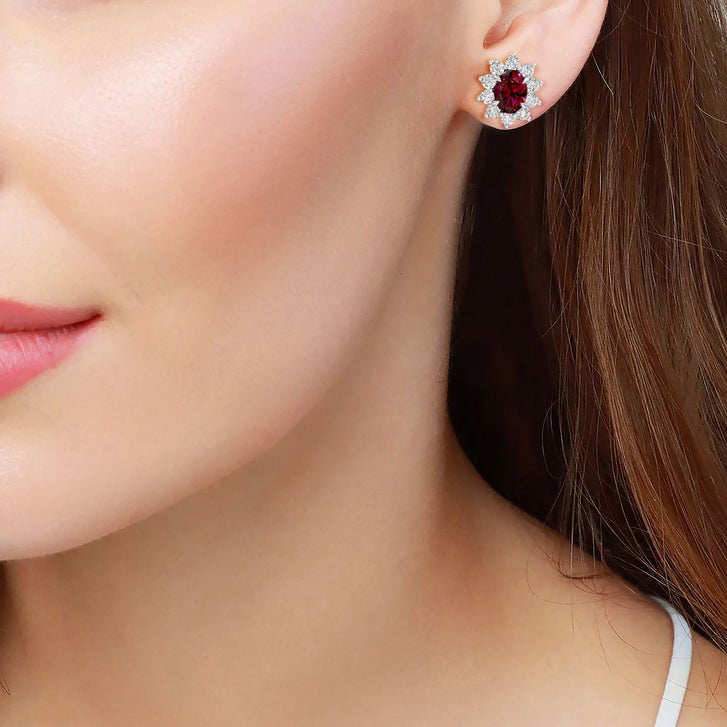 Oval Cut Ruby & Diamond 18kt White Gold Earrings | Costco
