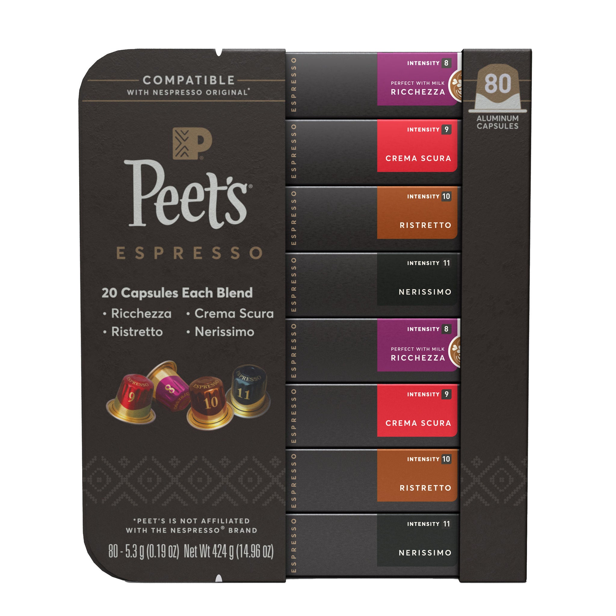 Peet's Coffee Nespresso Compatible Aluminum Capsules, 80-count