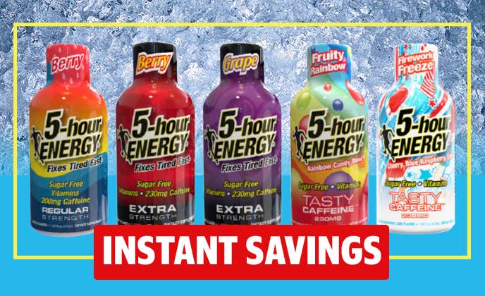 INSTANT SAVINGS on 5-Hour Energy, Shots, Regular & Extra Strength, 1.93 fl oz, 24 ct