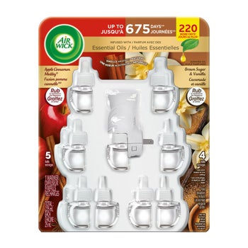 Air Wick Scented Oil Plug-in Apple Cinnamon Medley and Brown Sugar & Vanilla, 1 Warmer And 9 Refills
