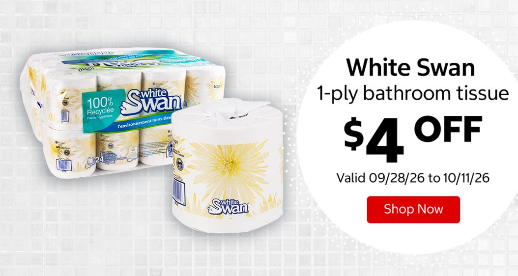 White Swan 1-ply bathroom tissue $4 OFF Valid 09/28/26 to 10/11/26 Shop Now 