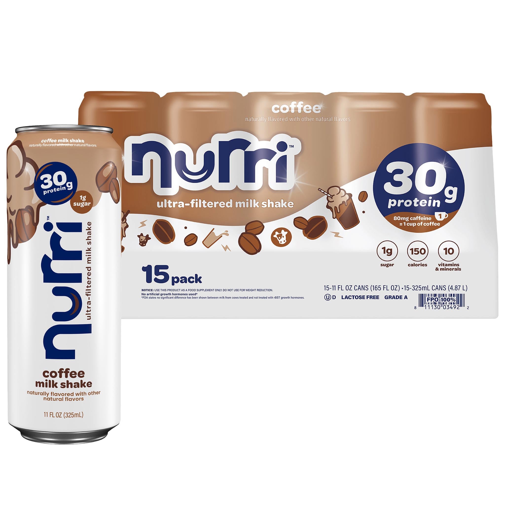 Nurri Ultra-Filtered Milk Shake, 30g Protein, Coffee, 11 fl oz, 15