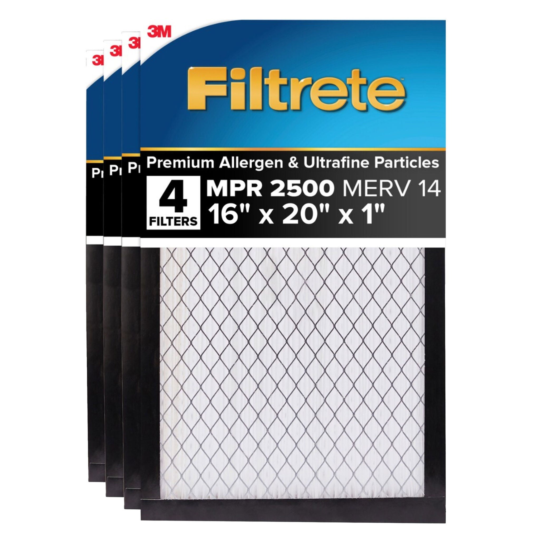 Filtrete Air Filter 1”, MPR 2500 MERV 14, High Performance Premium Allergen, Ultrafine Particles, Bacteria and Virus Filter, 4-pack, 16 x 20 x 1