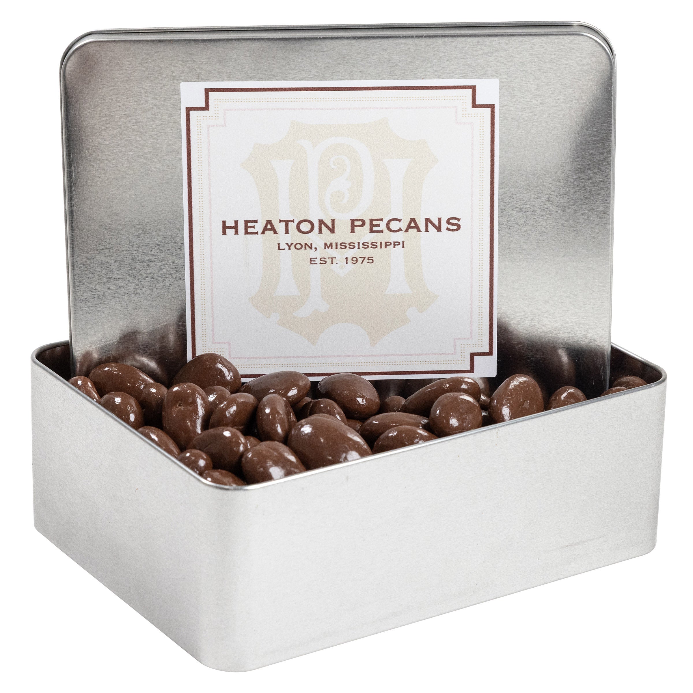 Heaton Pecans Large Square Milk Chocolate Covered Pecan Tin, 3.75 lb.