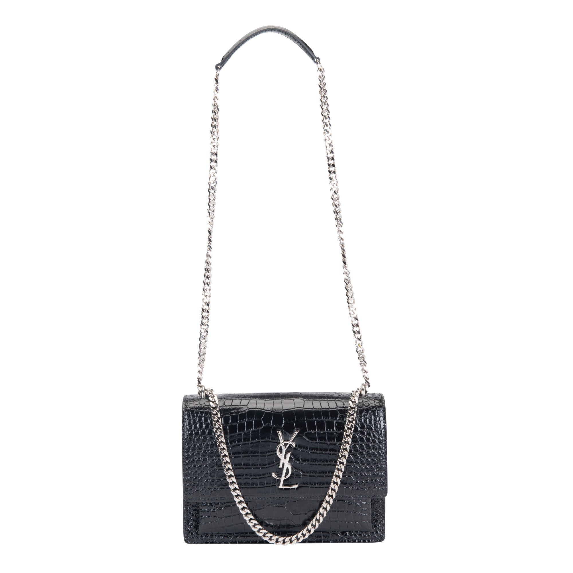 YSL 1000 Monogram Sunset Croc Embossed Crossbody, Black | Costco