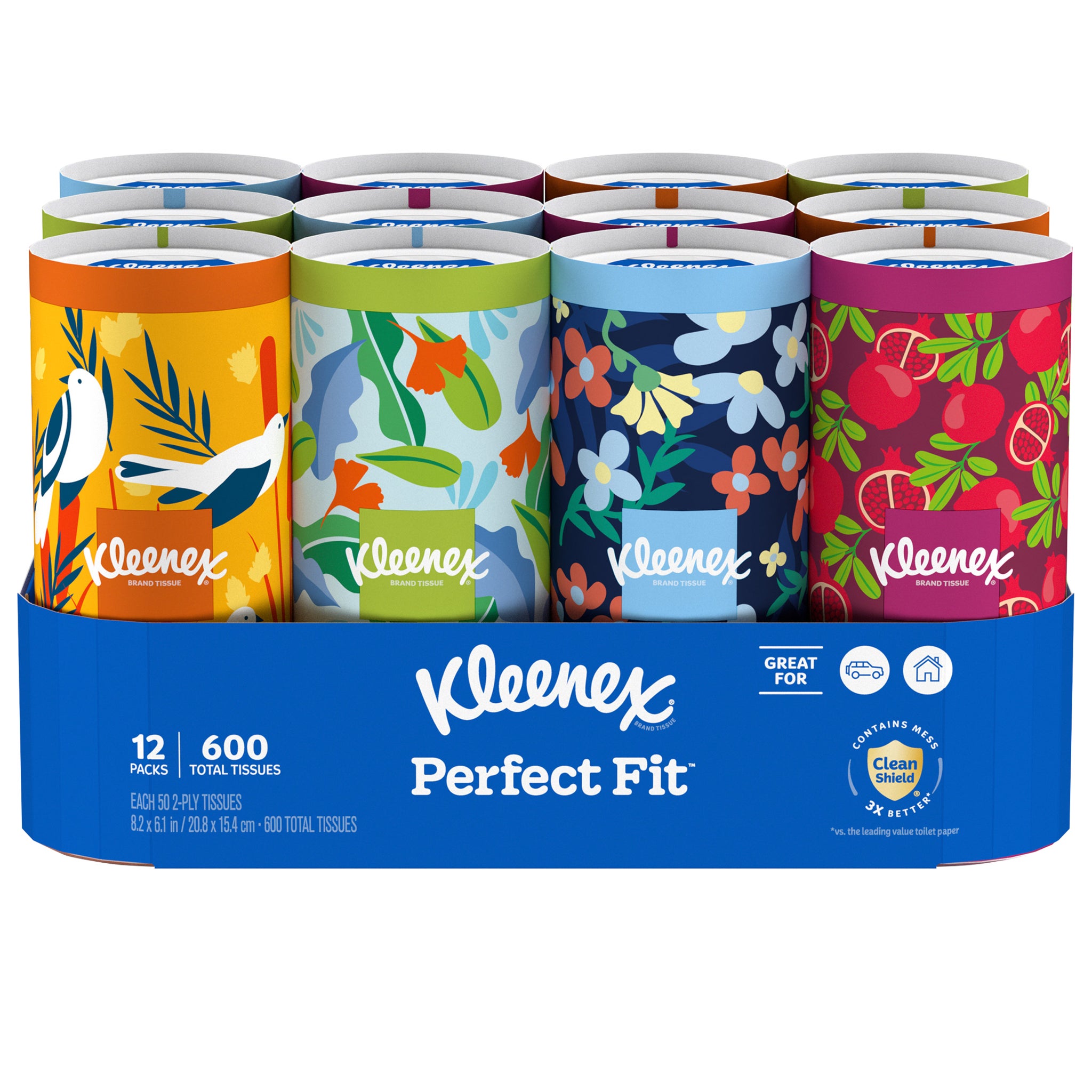 Kleenex Perfect Fit Facial Tissue Cylinders, 2-Ply, 50 Tissues, 12