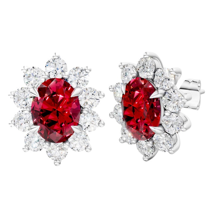 Oval Cut Ruby & Diamond 18kt White Gold Earrings | Costco
