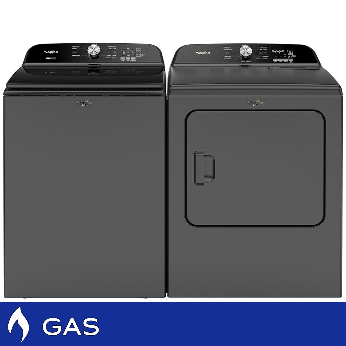 Whirlpool 5.2-5.3 cu. ft. Top Load Washer with 2 in 1 Removable Agitator and 7.0 cu. ft. GAS Dryer Laundry Package
