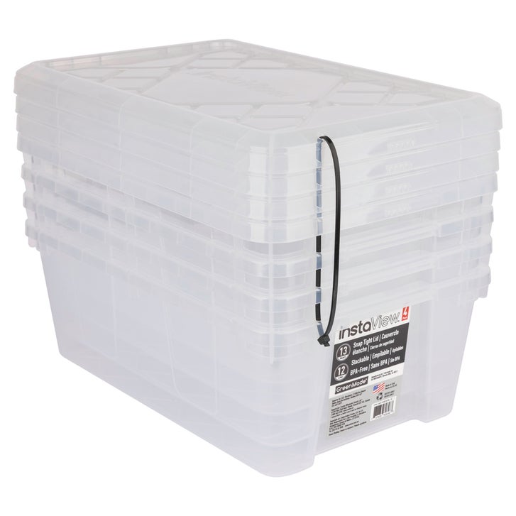 Costco Storage Bins Greenmade InstaView Stackable Storage Bin, 13 Quart, Clear, 4 ct | Costco