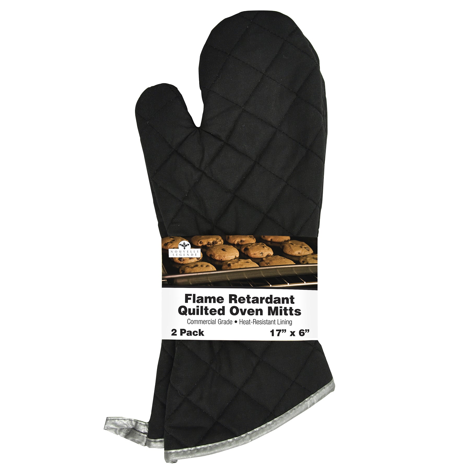 Nouvelle Legende Flame Retardant Oven Mitt, Black, 2-count