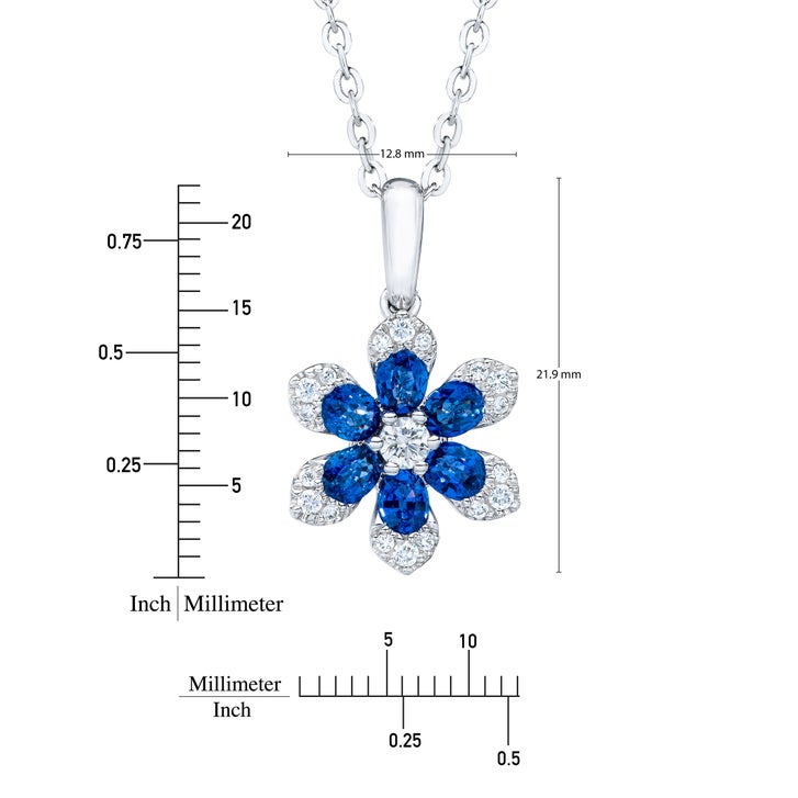 Blue Sapphire and Diamond 14kt White Gold Flower Necklace | Costco