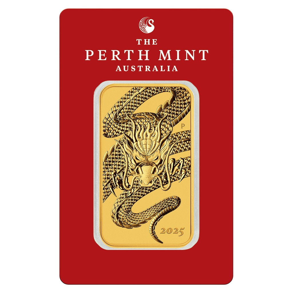 2025 1 oz Gold Perth Mint Rectangular Dragon Coin (New in Assay