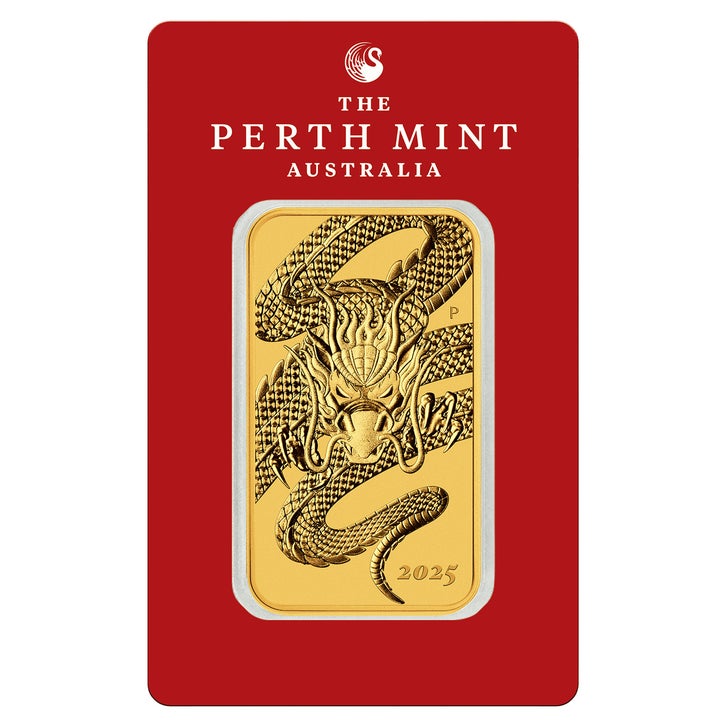 2025 1 oz Gold Perth Mint Rectangular Dragon Coin (New in Assay