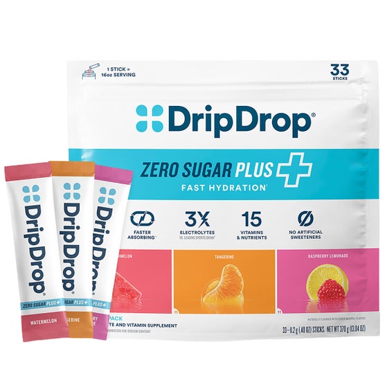 DripDrop Hydration Zero Sugar Plus, 33 Stick Packs in Resealable Pouch ...