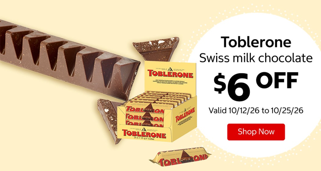 Toblerone Swiss milk chocolate $6 OFF Valid 10/12/26 to 10/25/26 Shop Now 