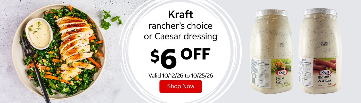 Kraft rancher’s choice or Caesar dressing $6 OFF Valid 10/12/26 to 10/25/26 Shop Now 