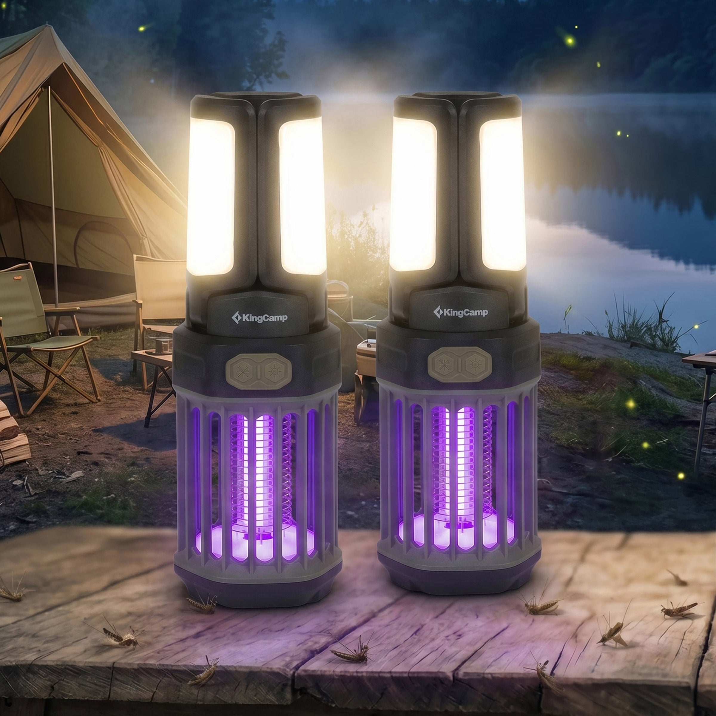 KingCamp 2-in-1 Rechargeable Camping Lantern w/Bug Zapper, 2-pack