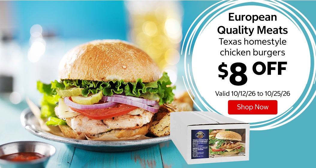 European Quality Meats Texas homestyle chicken burgers $8 OFF Valid 10/12/26 to 10/25/26 Shop Now 
