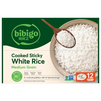 Bibigo, Cooked Sticky White Rice Bowls, Medium Grain, 7.4 oz, 12-Count