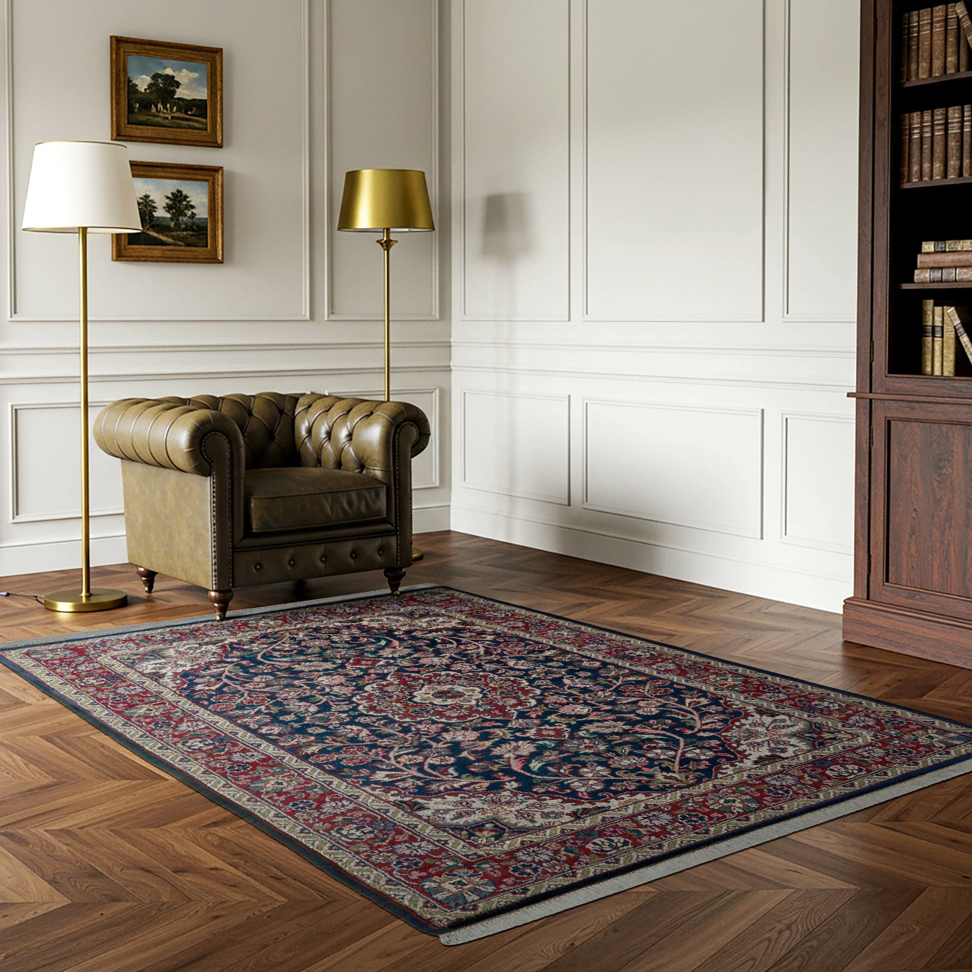 Chatsworth Hand Knotted Rug Collection, Penshurst Medallion Blue